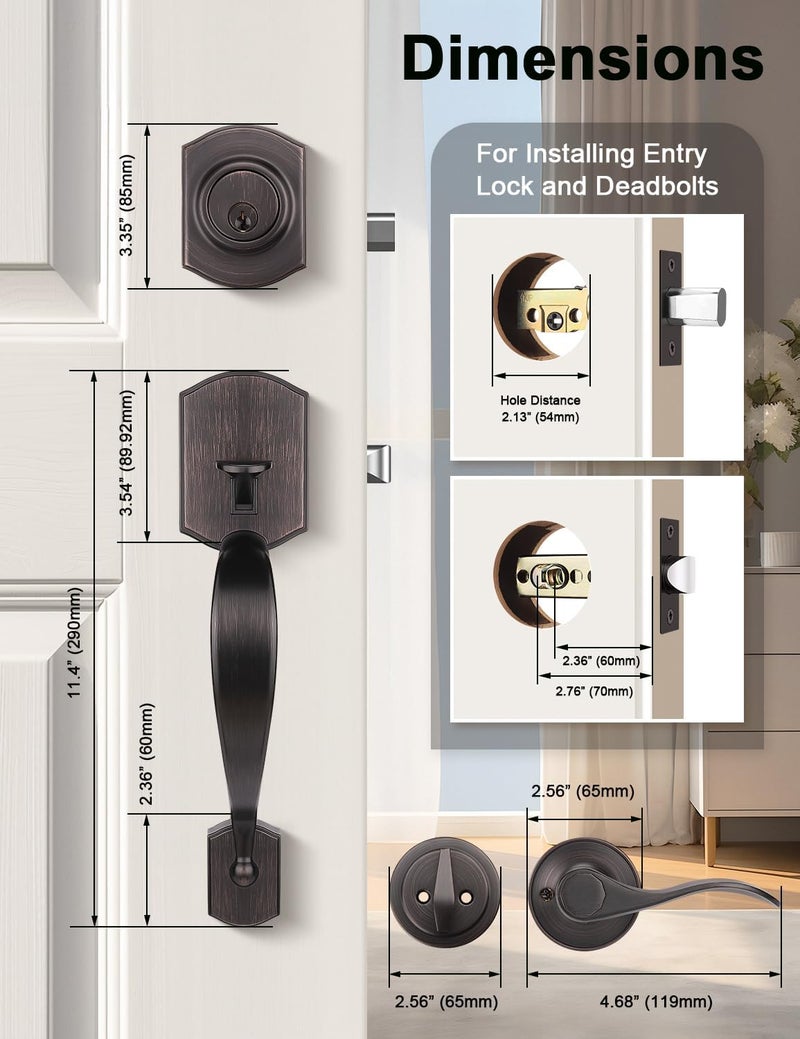 Tinewa Camelot Front Door Handle and Deadbolt Set, Front Door Lock Set, Oil-Rubbed Bronze Finish, Upgated Entry Door Handle with Accent Wave Door Lever with Reversible Handle Lever, 1 Pack - Image 5