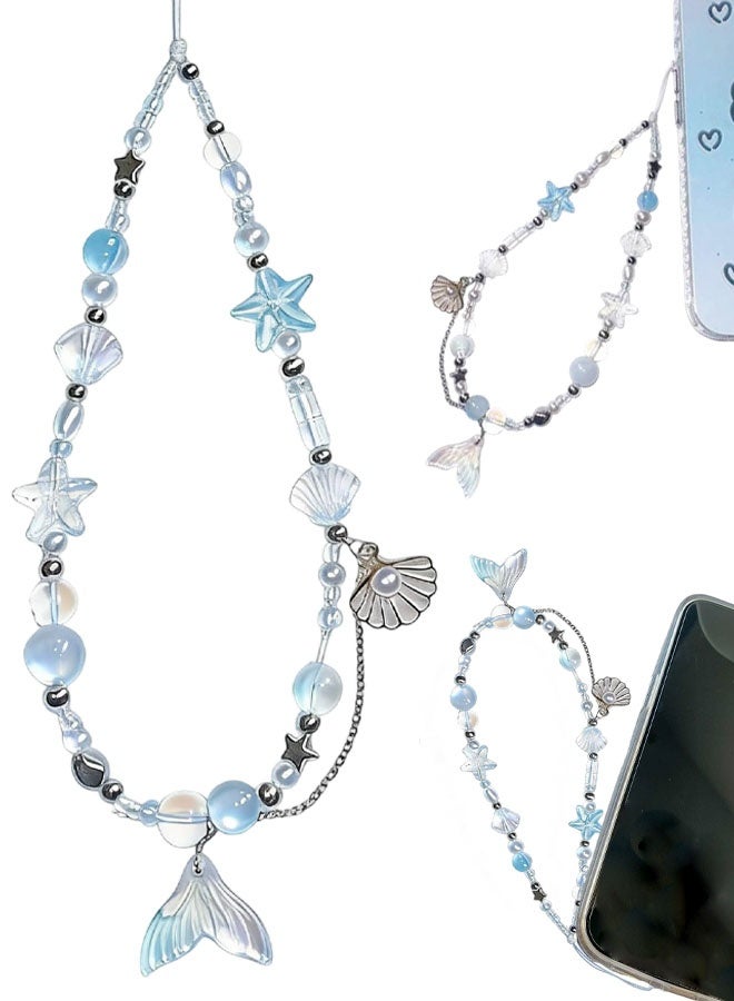 سلسلة هاتف على شكل صدفة بحرية، سوار معصم مزين بحبل وخرز، سلسلة مفاتيح لحقيبة الهاتف للبنات، مجوهرات حبل معلقة - Image 1