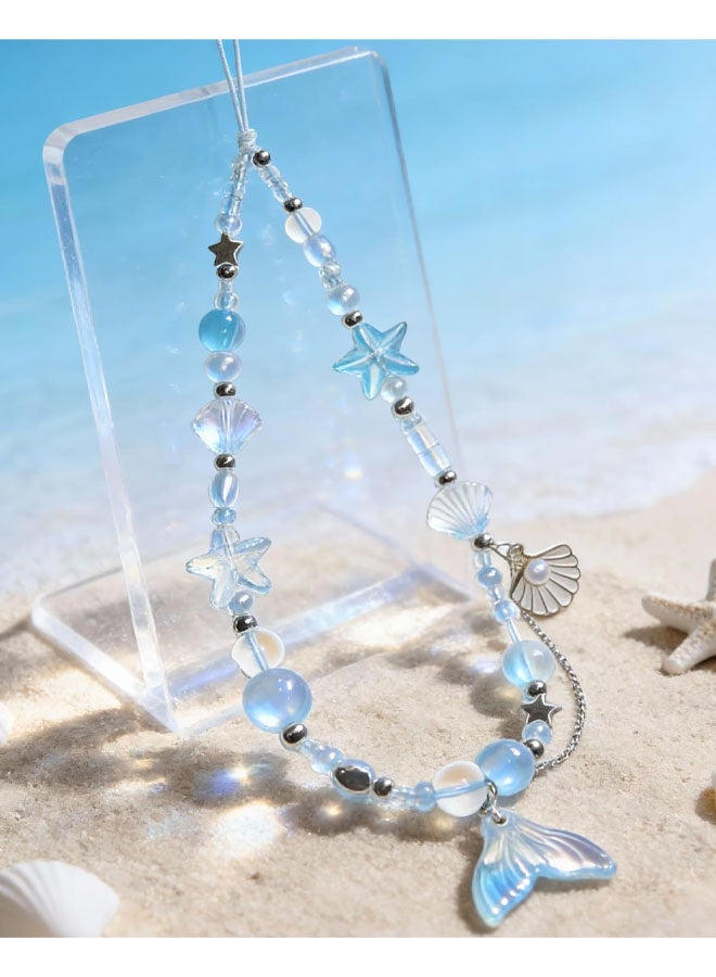 سلسلة هاتف على شكل صدفة بحرية، سوار معصم مزين بحبل وخرز، سلسلة مفاتيح لحقيبة الهاتف للبنات، مجوهرات حبل معلقة - Image 2