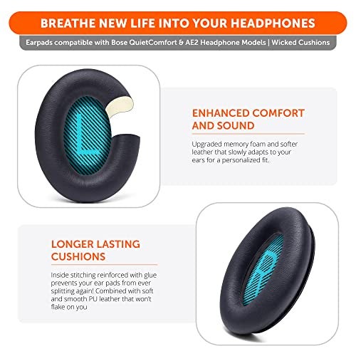 WC Wicked Cushions Upgraded Replacement Ear Pads for Bose Headphones - Compatible with QC15 / QC25 / QC35 & 35 ii / QC2 / AE2 / AE2i / AE2W / Soundlink - Softer Leather, Luxury Memory Foam | Black - Image 4