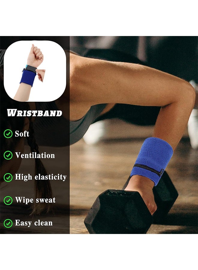 MXN 4 Pcs Sports Wrist Wallet with Zipper - Cotton Wristband Pocket Wrist Pouch, Key Holder for Gym Sports Running Walking Hiking Travel - Image 3