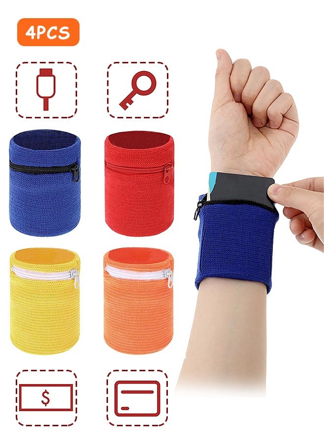 MXN 4 Pcs Sports Wrist Wallet with Zipper - Cotton Wristband Pocket Wrist Pouch, Key Holder for Gym Sports Running Walking Hiking Travel - Image 1