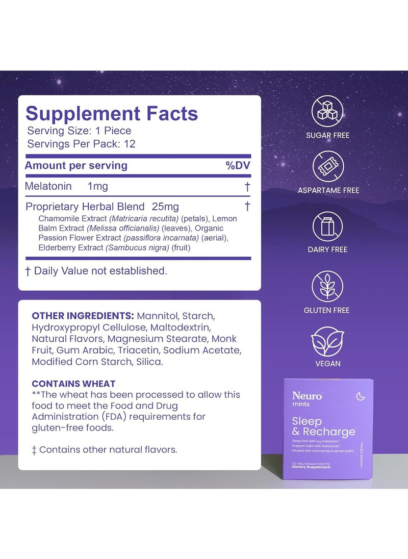 NeuroGum - Melatonin 1 mg Sleep & Recharge Mints (72 Pieces) - Fast Dissolve Melatonin - Image 1