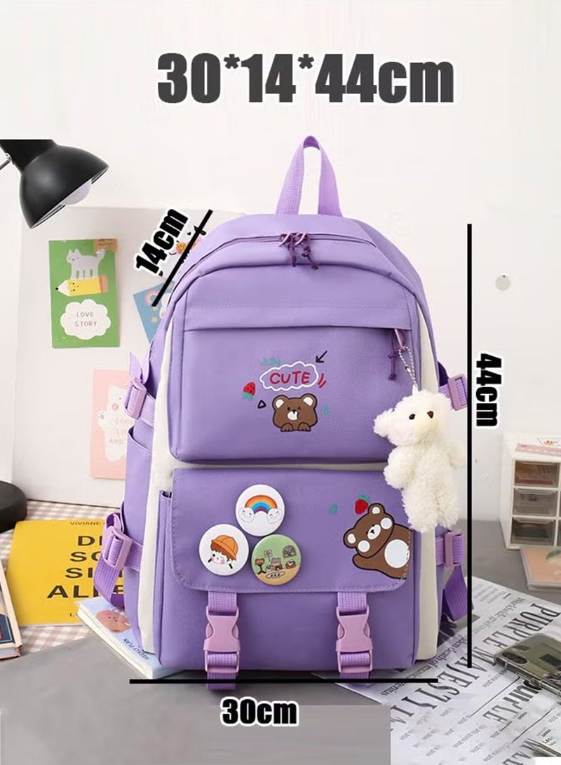 Topyich 5 Pieces School Backpack for Girl, Large Capacity Multifunction Casual Double Shoulder School Bag, Lightweight Backpack for Boys and Girls  - Image 3