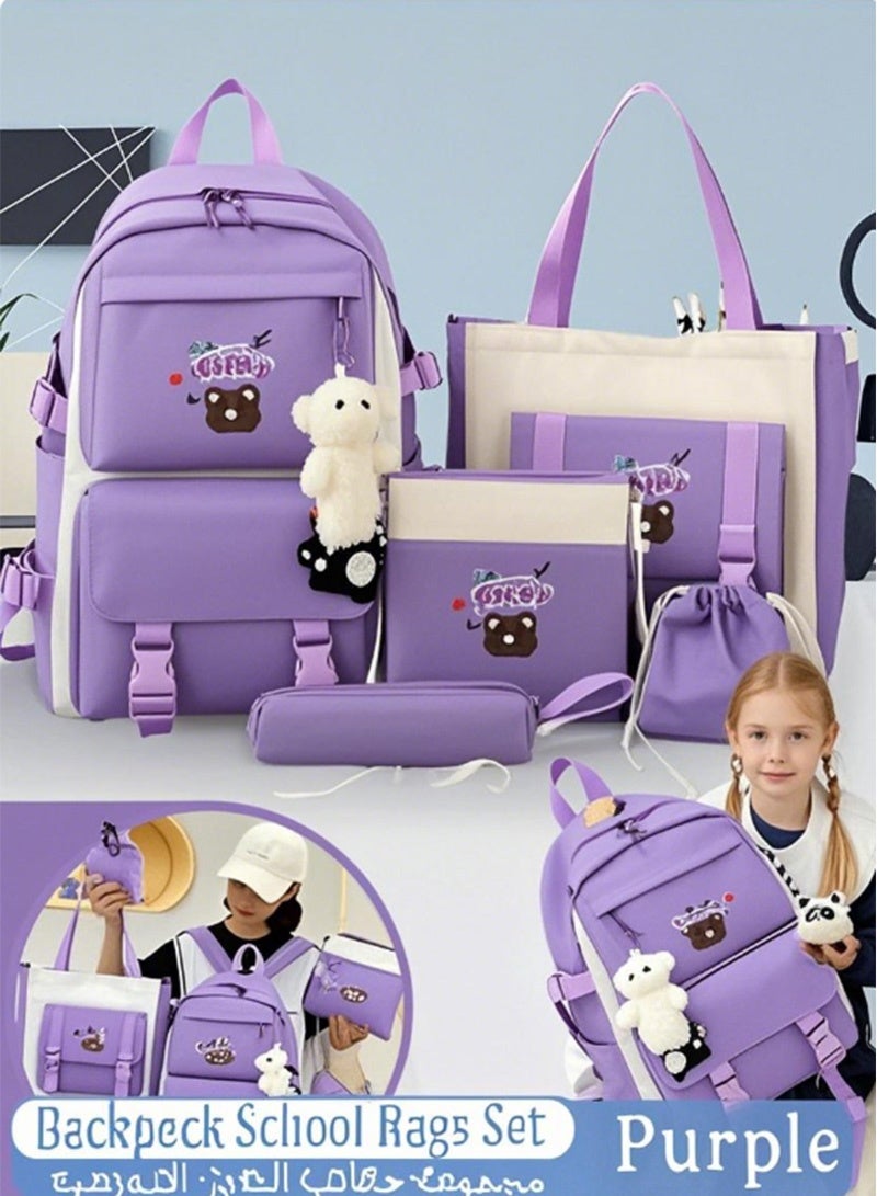 Topyich 5 Pieces School Backpack for Girl, Large Capacity Multifunction Casual Double Shoulder School Bag, Lightweight Backpack for Boys and Girls  - Image 1