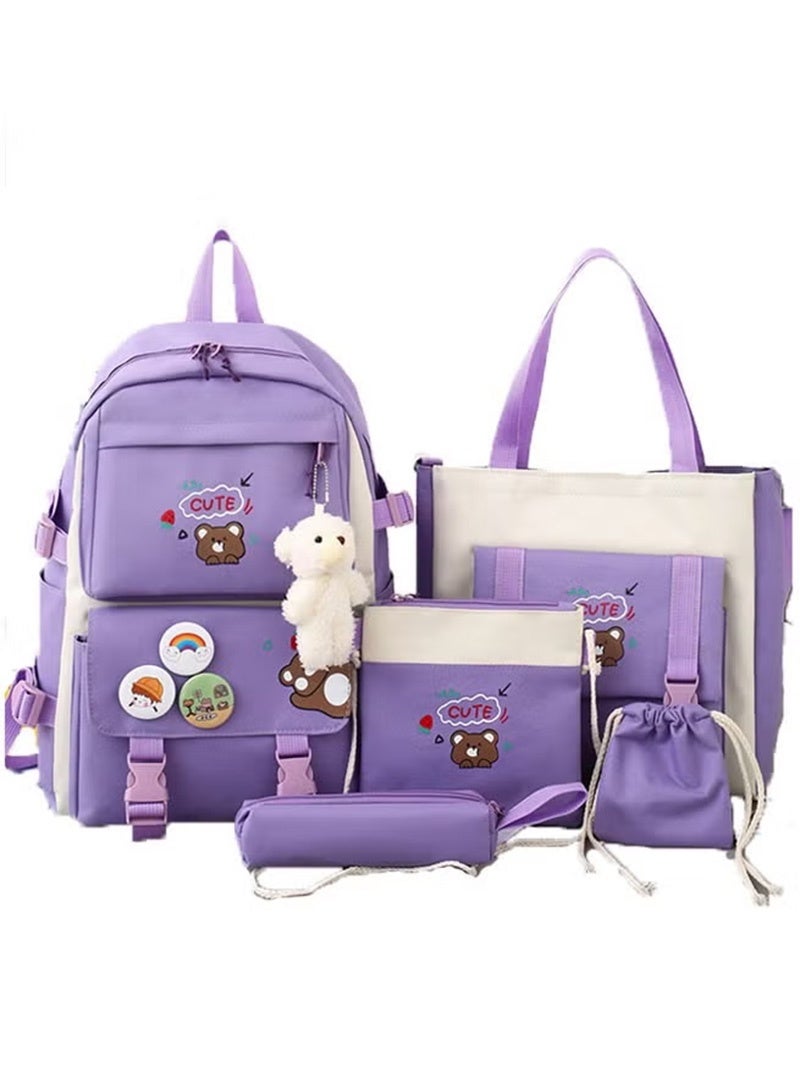 Topyich 5 Pieces School Backpack for Girl, Large Capacity Multifunction Casual Double Shoulder School Bag, Lightweight Backpack for Boys and Girls  - Image 2