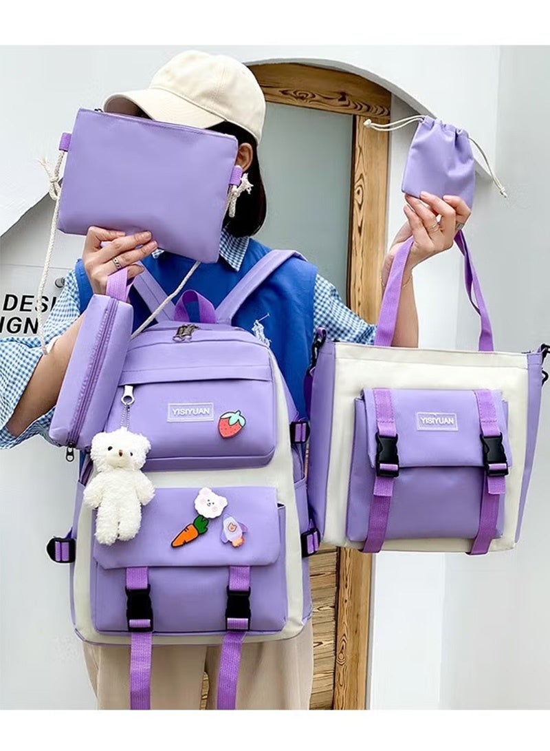 Topyich 5 Pieces School Backpack for Girl, Large Capacity Multifunction Casual Double Shoulder School Bag, Lightweight Backpack for Boys and Girls  - Image 4