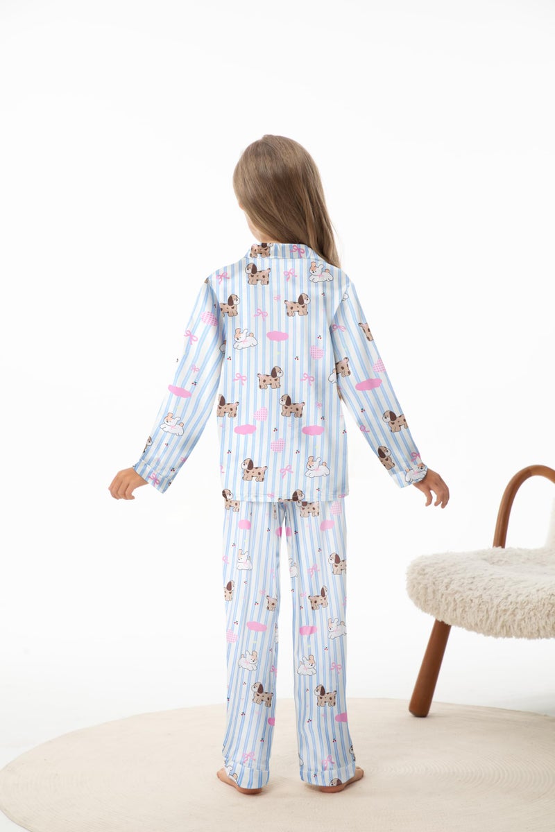 CARETOO Girls' Sleepwear Girls Pajamas size 7-8 3PCS Silk Pajama Set Kids Girl Long Sleeve Long Pants with Shorts Cute Animal Dog PJ Loungewear Set Girl PJs Size 7-8 - Image 5