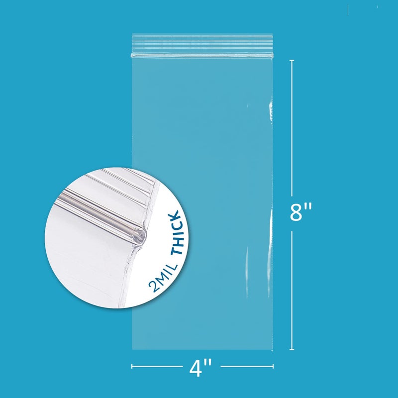 GPI POLY GPI - 4" x 8" Long Zip Bags, 100 Count, 2 Mil, Clear Plastic Reclosable Zipper Poly Baggies, with Resealable Zip Top Lock Seal, for Snacks, Candy, Incense & Jewelry - Image 2