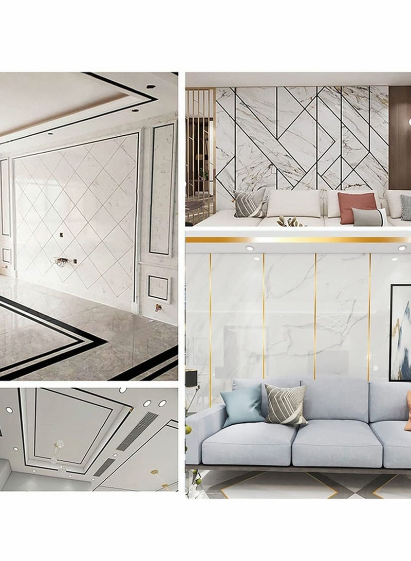 Excefore ملصقات حواف الأرضيات الفضية الذهبية المصنوعة من الفينيل مقاومة للماء للجدران والفجوات بين الحائط والسقف، لتزيين المنزل بخط شريط بلاط ذاتي اللصق، للمطبخ والحمام وغرفة المعيشة وغرفة النوم (ذهبي، 1 مجموعة = 3 أحجام) - Image 4