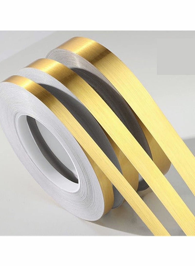 Excefore ملصقات حواف الأرضيات الفضية الذهبية المصنوعة من الفينيل مقاومة للماء للجدران والفجوات بين الحائط والسقف، لتزيين المنزل بخط شريط بلاط ذاتي اللصق، للمطبخ والحمام وغرفة المعيشة وغرفة النوم (ذهبي، 1 مجموعة = 3 أحجام) - Image 1