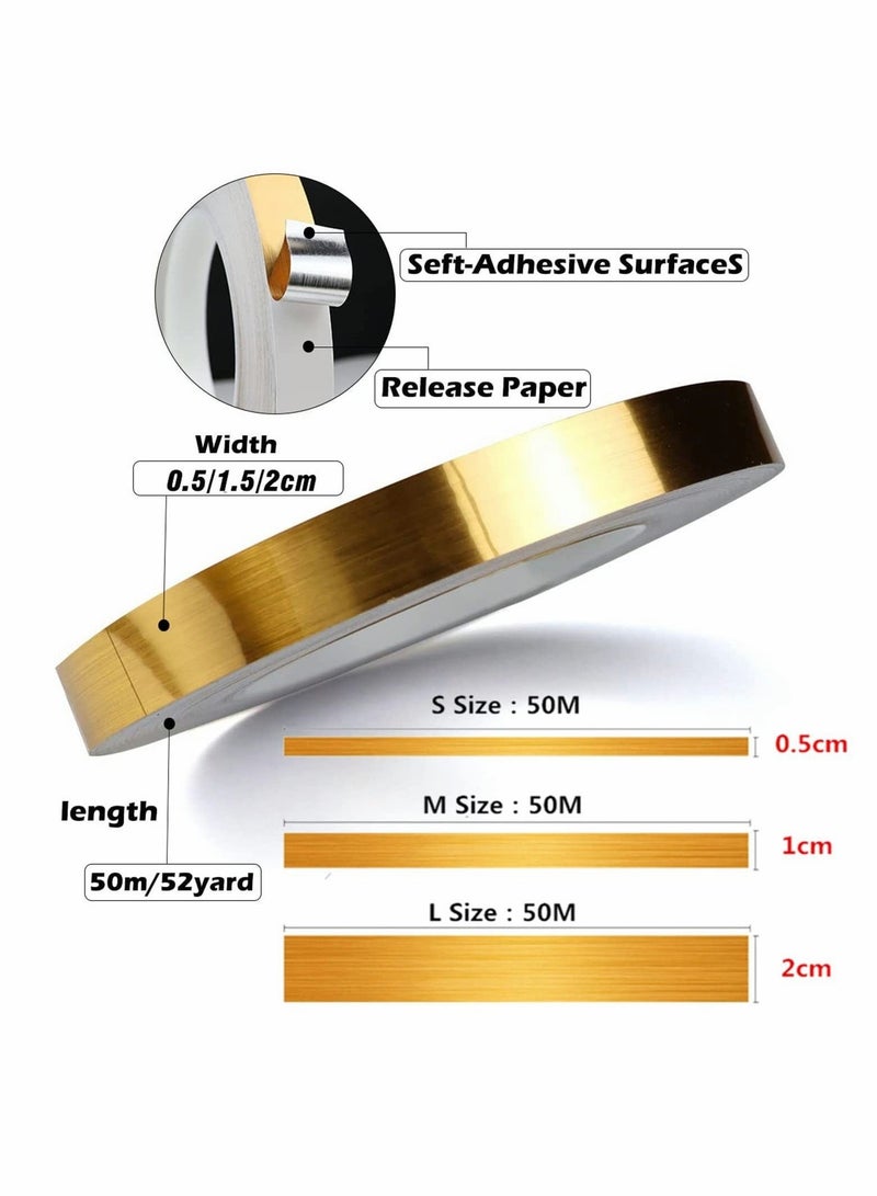 Excefore ملصقات حواف الأرضيات الفضية الذهبية المصنوعة من الفينيل مقاومة للماء للجدران والفجوات بين الحائط والسقف، لتزيين المنزل بخط شريط بلاط ذاتي اللصق، للمطبخ والحمام وغرفة المعيشة وغرفة النوم (ذهبي، 1 مجموعة = 3 أحجام) - Image 5