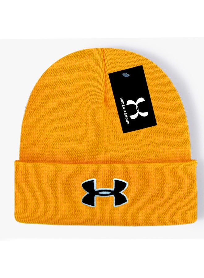 Under Armour Bright Orange Ribbed Knit Beanie (Black & White Logo)