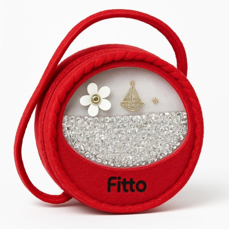Fitto Small Round Wool Makeup Bag with Handle - Red Portable Makeup Organizer for Travel and Everyday Use - Image 1