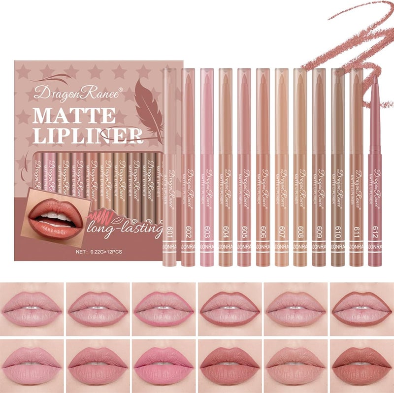 12 Colors Matte Lip Liner Pens SetCream Glide Lip Liner Natural Lip Makeup Soft Pencils Lipstick Set LongLastingNonStickingGifts for women