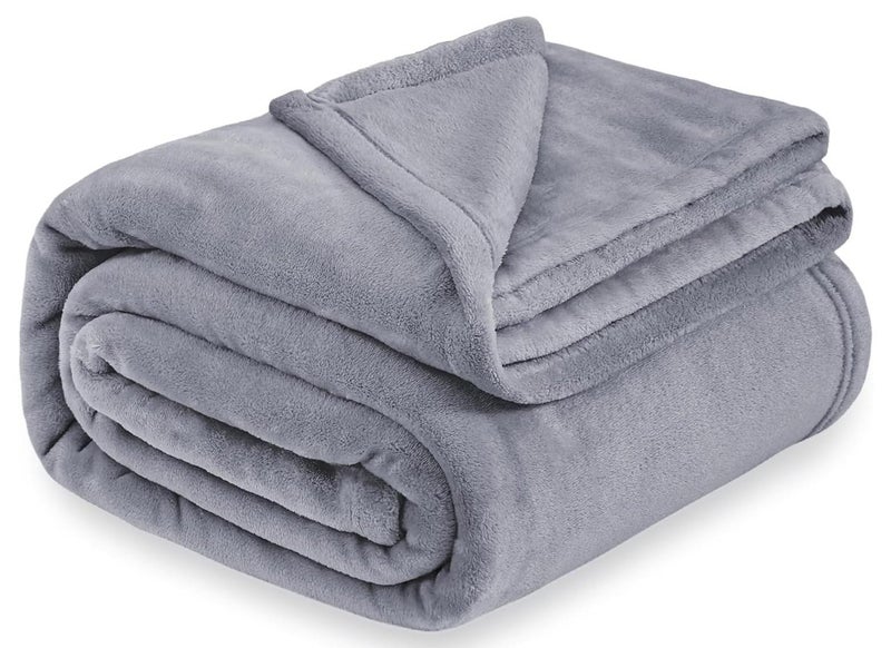 UREVO Queen Fleece Blanket 230x200cm 270GSM Super Soft Lightweight Bed Blanket Plush Fuzzy Cozy Luxury Microfiber Throw Blanket for Home Office Dorm Bed Sofa Chair Couch Travel Camping Grey - Image 1