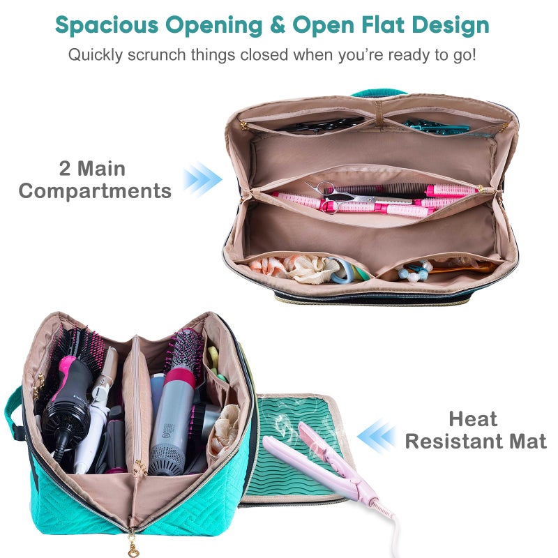 ELCUPA Large Travel Bag - 2in1 Hair Tools Organizer for Dryer Brush, Flat Irons, Straighteners, Curling Irons, Makeup Bag - Image 2