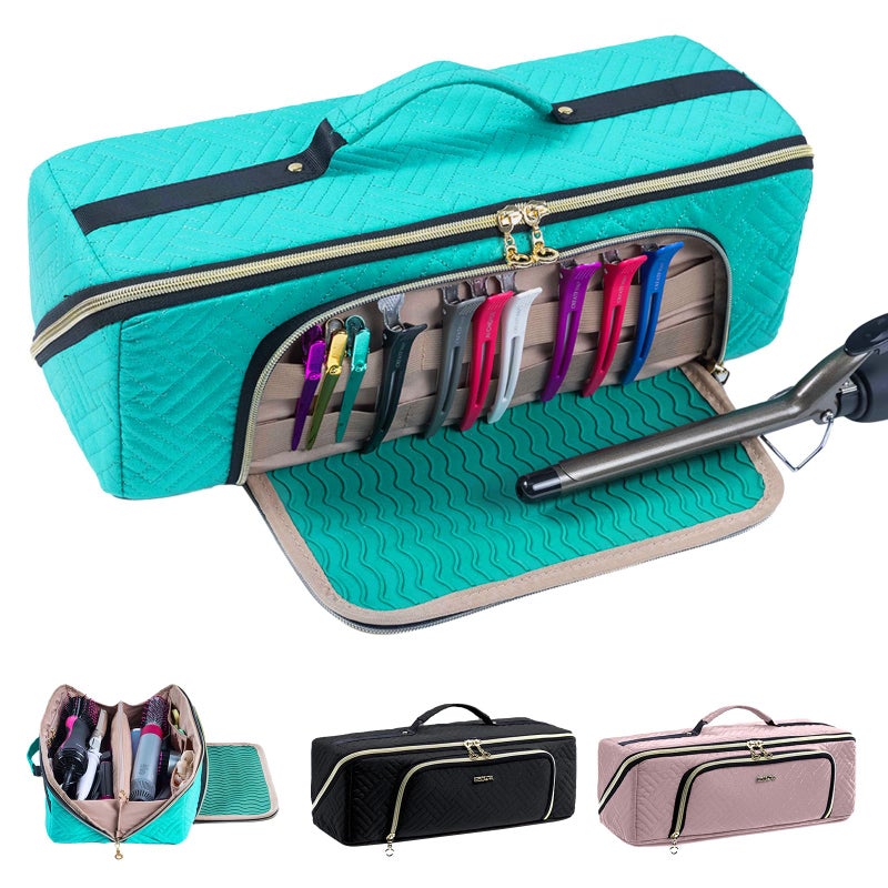 ELCUPA Large Travel Bag - 2in1 Hair Tools Organizer for Dryer Brush, Flat Irons, Straighteners, Curling Irons, Makeup Bag - Image 1