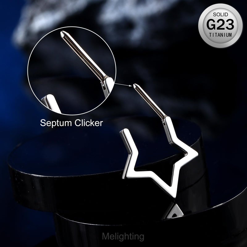 Melighting Titanium Septum Ring 16G Star Septum Jewelry 8mm Solid Titanium G23 Daith Piercing Jewelry Star Septum Clicker Conch Piercing Jewelry Helix Earring for Women - Image 3