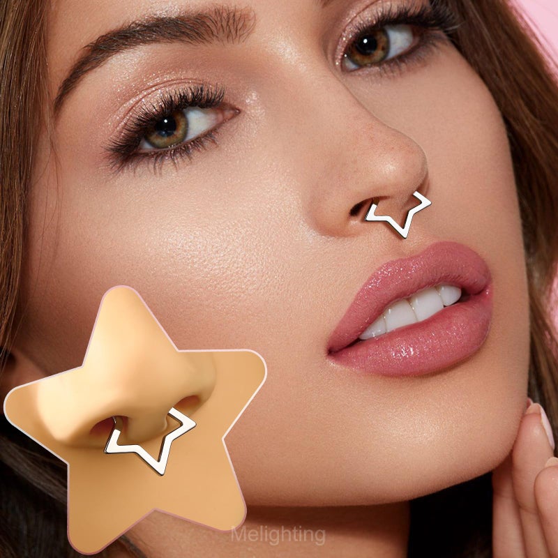 Melighting Titanium Septum Ring 16G Star Septum Jewelry 8mm Solid Titanium G23 Daith Piercing Jewelry Star Septum Clicker Conch Piercing Jewelry Helix Earring for Women - Image 5