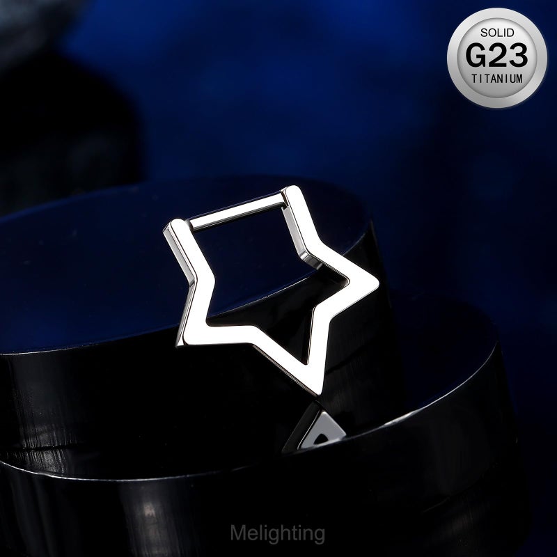 Melighting Titanium Septum Ring 16G Star Septum Jewelry 8mm Solid Titanium G23 Daith Piercing Jewelry Star Septum Clicker Conch Piercing Jewelry Helix Earring for Women - Image 4