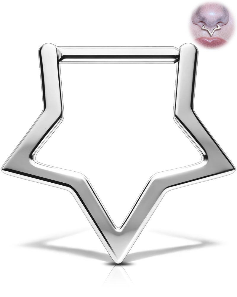 Melighting Titanium Septum Ring 16G Star Septum Jewelry 8mm Solid Titanium G23 Daith Piercing Jewelry Star Septum Clicker Conch Piercing Jewelry Helix Earring for Women - Image 1