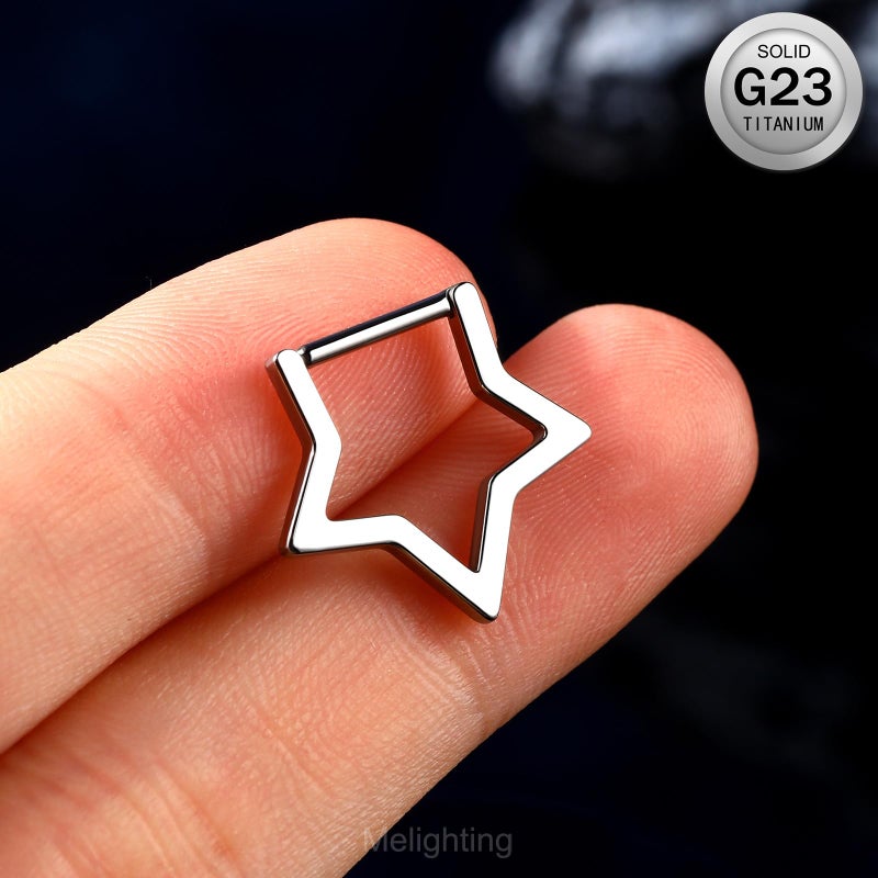 Melighting Titanium Septum Ring 16G Star Septum Jewelry 8mm Solid Titanium G23 Daith Piercing Jewelry Star Septum Clicker Conch Piercing Jewelry Helix Earring for Women - Image 2