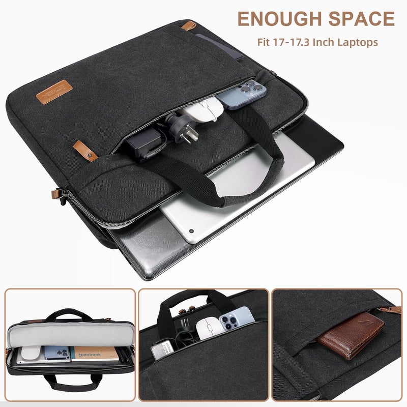 ESTARER Laptop Bag 17-17.3 Inch, Computer Bags for Men Water-resistant Canvas Laptop Case Slim Laptop Sleeve Fits Hp/Dell/Asus/Lenovo/Acer, Dark Grey - Image 3