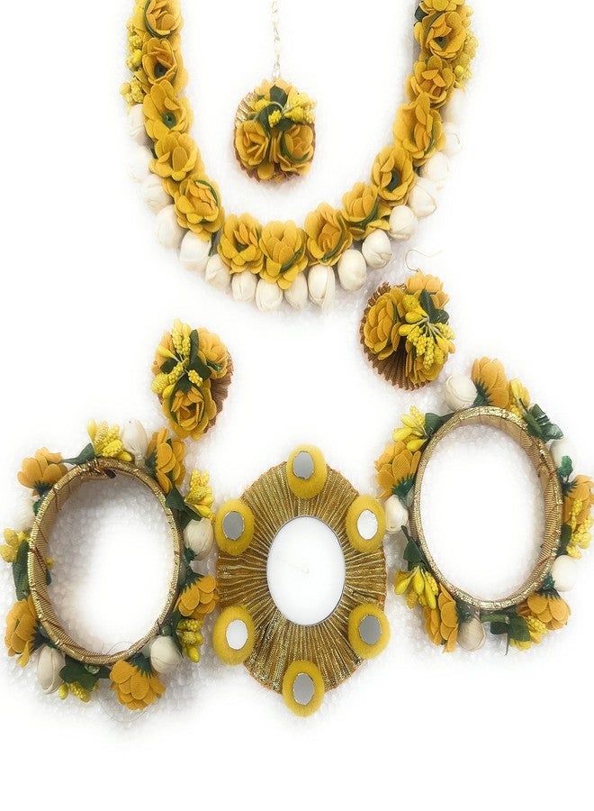 AGAAS ENTERPRISES Designer Flower Jewellery Set Nacklace, Earrings,Tika,Bangles For Women & Girls (Mehandi/Haldi/Wedding/Bridal - Image 1