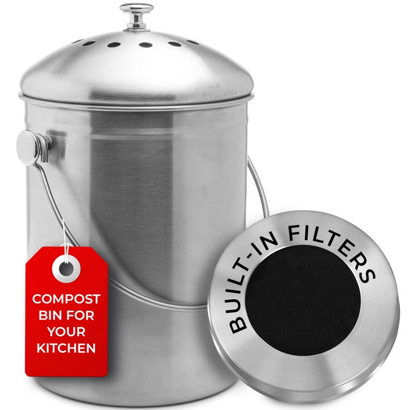 Epica EPICA Countertop Compost Bin Kitchen | 1.3 Gallon | Odorless Composting Bin with Carbon Filters | Indoor Compost Bin with Lid | Stainless Steel Kitchen Composter for Food Scraps & Waste Recycling  - Image 1