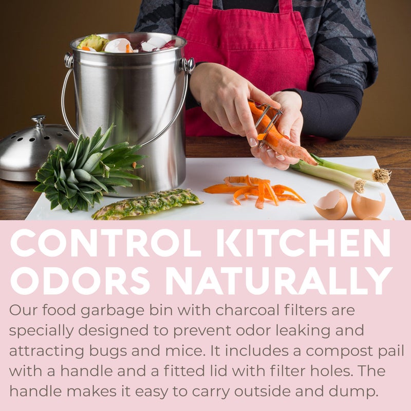 Epica EPICA Countertop Compost Bin Kitchen | 1.3 Gallon | Odorless Composting Bin with Carbon Filters | Indoor Compost Bin with Lid | Stainless Steel Kitchen Composter for Food Scraps & Waste Recycling  - Image 4