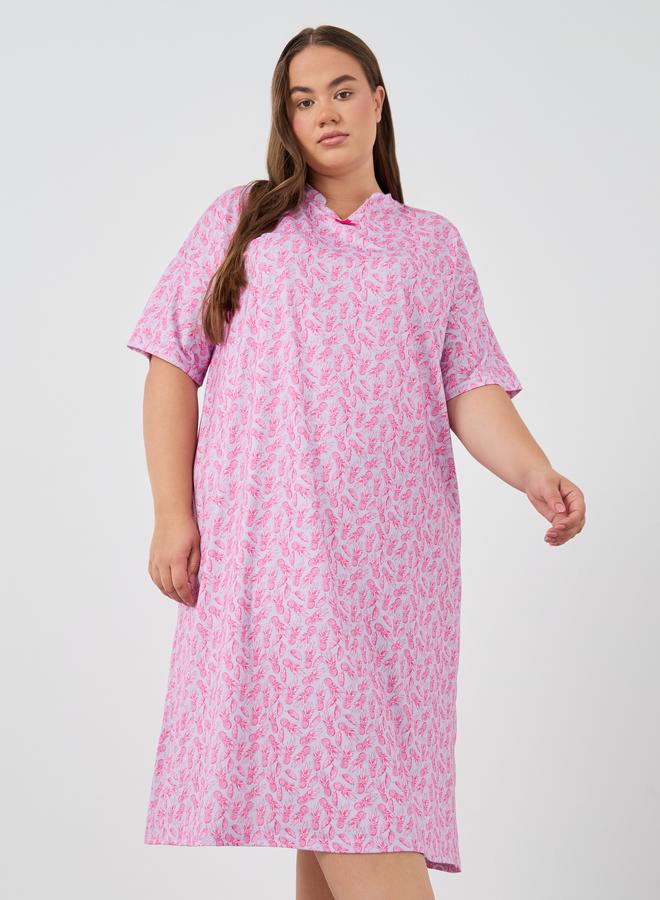 Styli Styli Plus Size Pineapple Print Bow Detail Nightdress  - Image 2