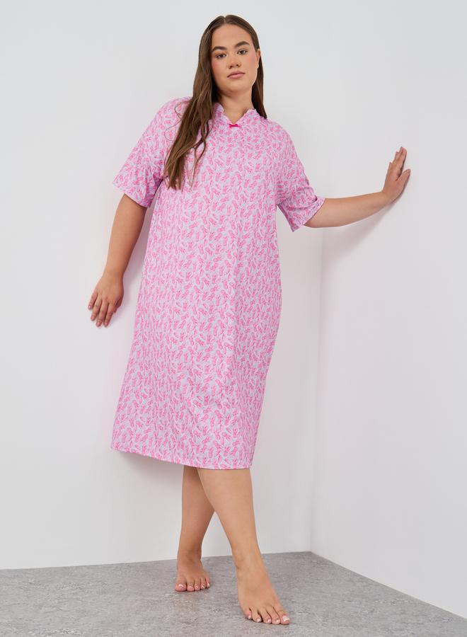 Styli Styli Plus Size Pineapple Print Bow Detail Nightdress  - Image 1