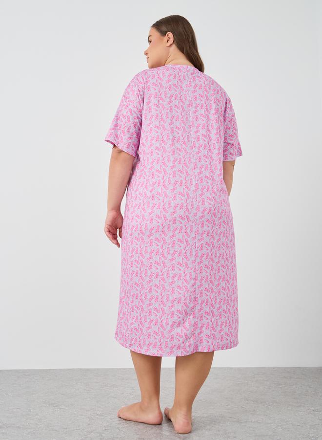 Styli Styli Plus Size Pineapple Print Bow Detail Nightdress  - Image 4