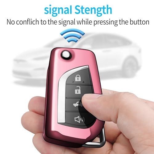 Autophone Compatible with Toyota Key Fob Cover with Keychain Soft TPU 360 Degree Protection Key Case for Fortuner Tundra Camry RAV4 Highlander Corolla Smart Key(Pink) - Image 5