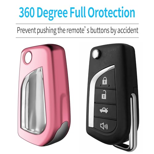 Autophone Compatible with Toyota Key Fob Cover with Keychain Soft TPU 360 Degree Protection Key Case for Fortuner Tundra Camry RAV4 Highlander Corolla Smart Key(Pink) - Image 4