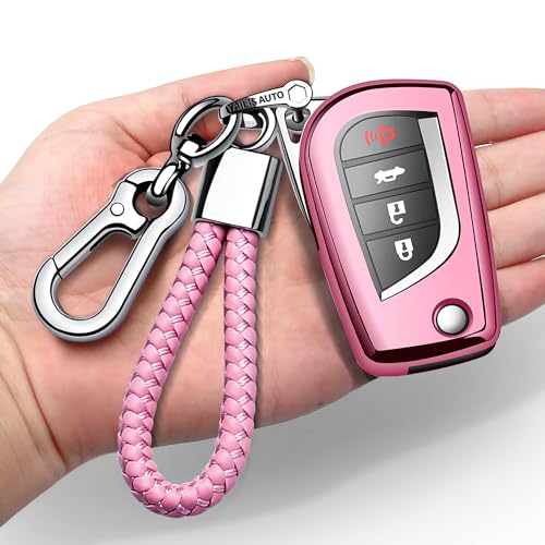 Autophone Compatible with Toyota Key Fob Cover with Keychain Soft TPU 360 Degree Protection Key Case for Fortuner Tundra Camry RAV4 Highlander Corolla Smart Key(Pink) - Image 1