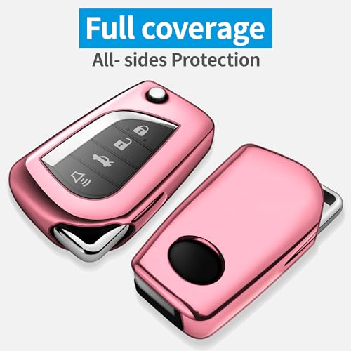 Autophone Compatible with Toyota Key Fob Cover with Keychain Soft TPU 360 Degree Protection Key Case for Fortuner Tundra Camry RAV4 Highlander Corolla Smart Key(Pink) - Image 3