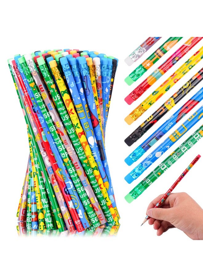 Kolewo4ever 100 Pieces Video Game Themed Pencils Assortment Cylinder Wood Pencils With Various Game Pattern Icons For Party Favors Birthday Party Supplies（8 Styles） (100) - Image 1