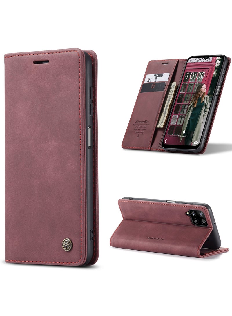 CaseMe Samsung Galaxy A12 4G/5G/M12 Case Wallet Case Book Folding Flip Folio Case with Magnetic Kickstand Card Slots Protective Cover - Wine Red - Image 1