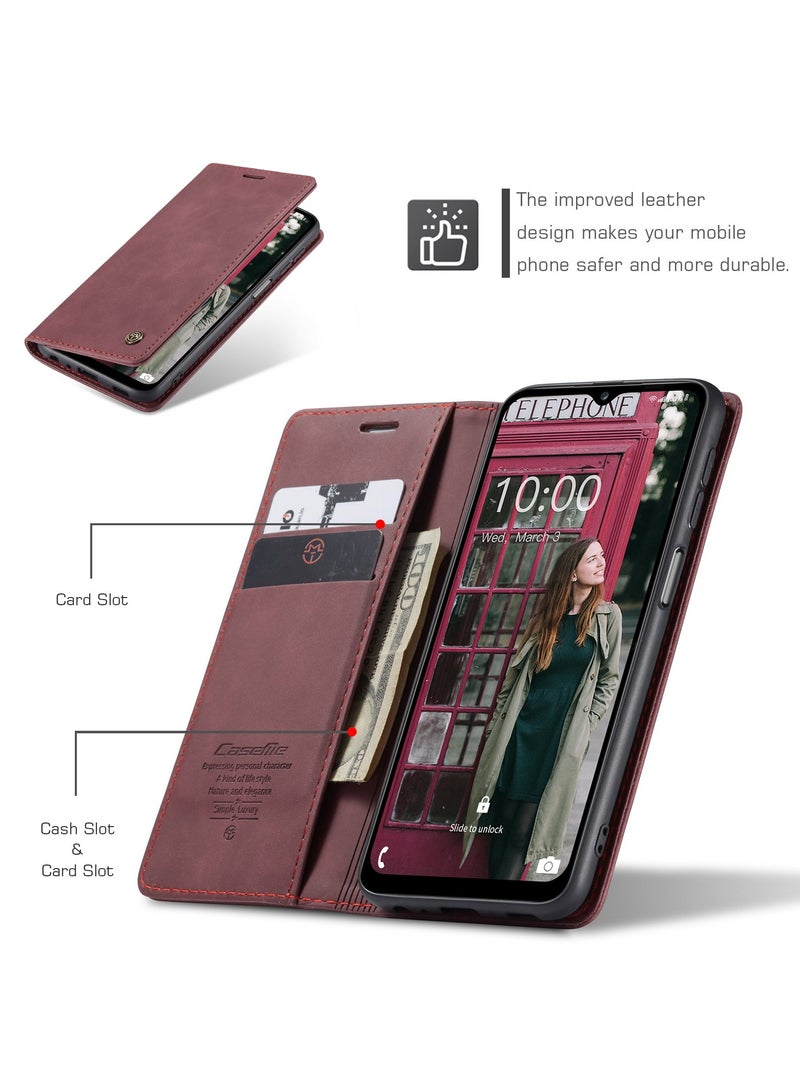 CaseMe Samsung Galaxy A12 4G/5G/M12 Case Wallet Case Book Folding Flip Folio Case with Magnetic Kickstand Card Slots Protective Cover - Wine Red - Image 5