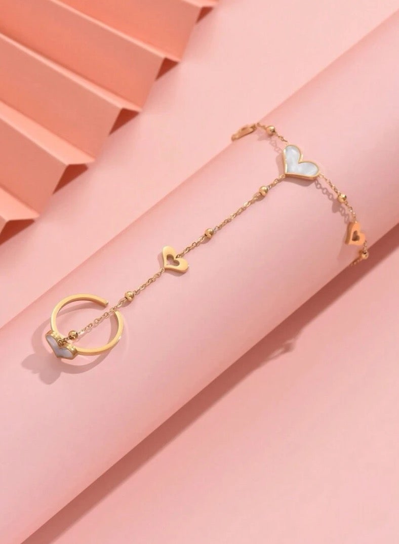 JewelryPalace 18k Gold Plated Stainless Steel Bracelet Linked With Ring For Women - Image 5