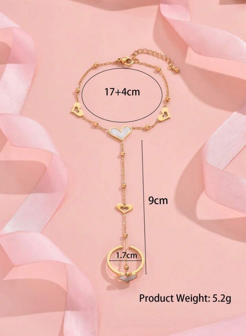 JewelryPalace 18k Gold Plated Stainless Steel Bracelet Linked With Ring For Women - Image 4