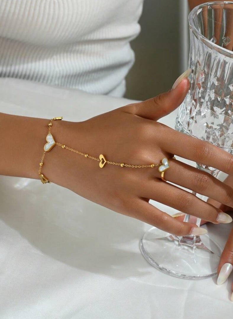 JewelryPalace 18k Gold Plated Stainless Steel Bracelet Linked With Ring For Women - Image 3