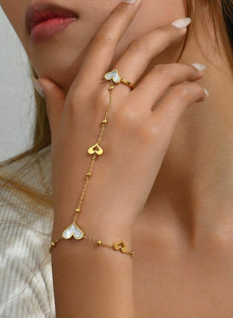 JewelryPalace 18k Gold Plated Stainless Steel Bracelet Linked With Ring For Women - Image 1