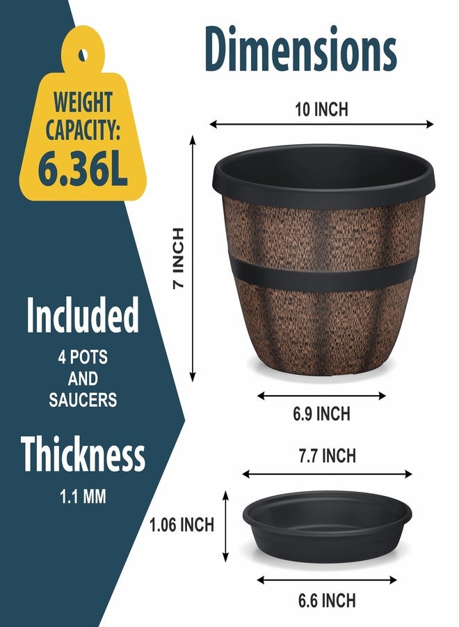 لايف ماستر مجموعة أحواض زراعة خارجية من لايف ماستر، مقاس 10 بوصات، على شكل براميل ويسكي، تتكون من 6 قطع، مصنوعة من البلاستيك، مناسبة للاستخدام الداخلي والخارجي، مزودة بفتحات تصريف وصحن، مثالية لزراعة الزهور والنباتات الصغيرة والأعشاب. - Image 2