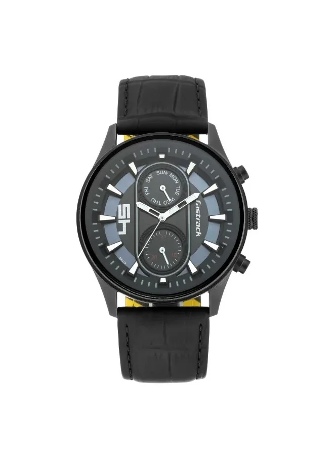 فاستراك Fastrack Fastfit Quartz Analog with Day and Date Black Dial Leather Strap Watch for Guys