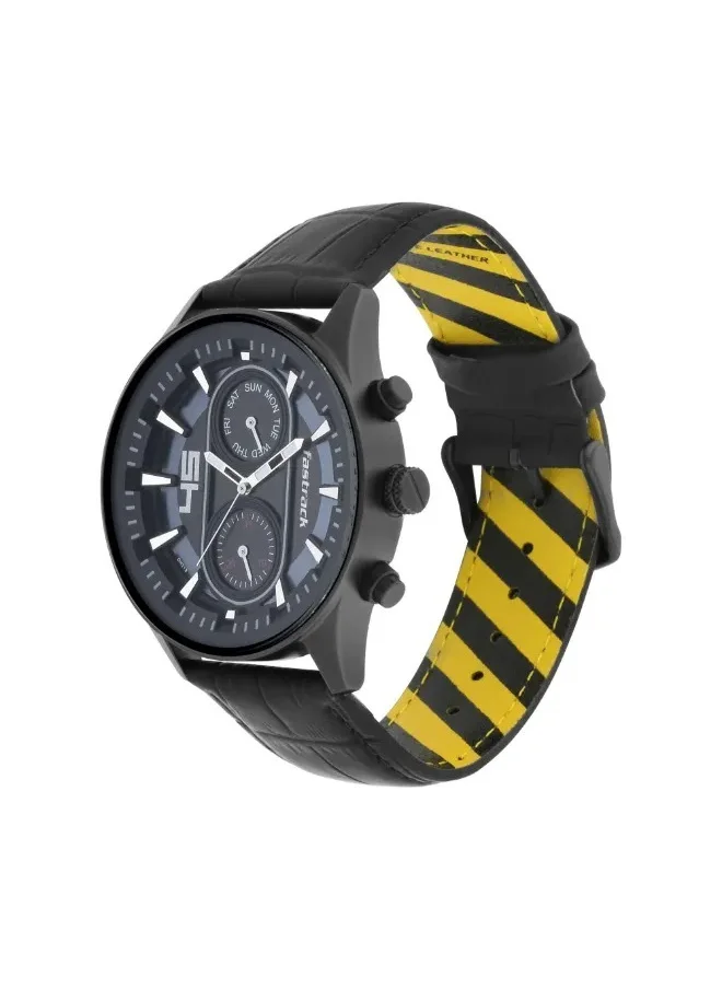 fastrack Fastrack Fastfit Quartz Analog with Day and Date Black Dial Leather Strap Watch for Guys
