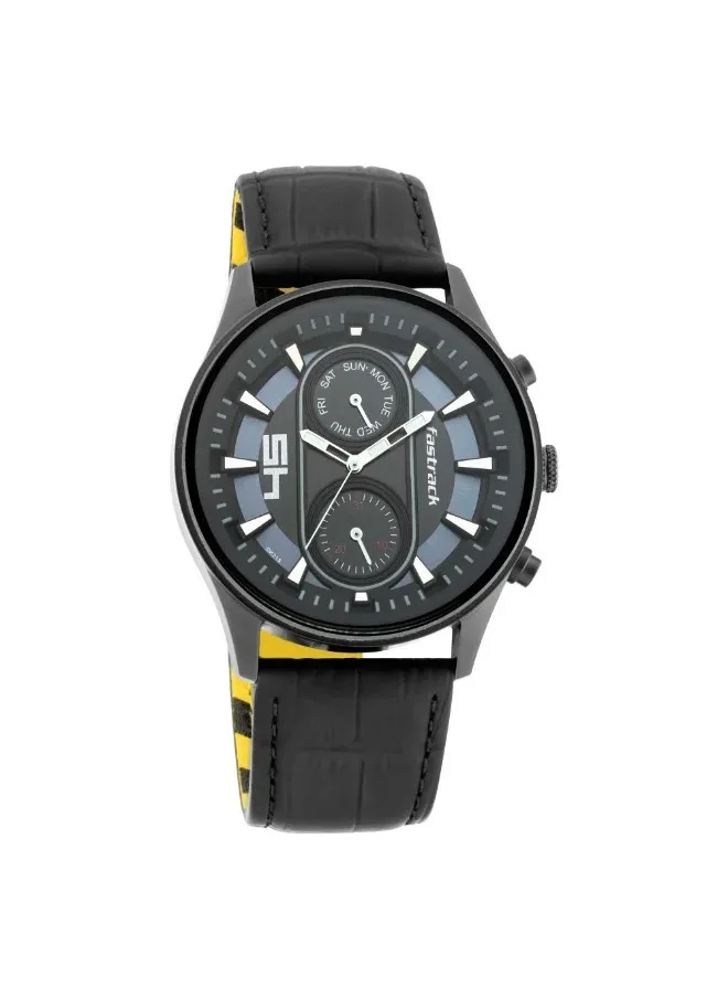 فاستراك Fastrack Fastfit Quartz Analog with Day and Date Black Dial Leather Strap Watch for Guys