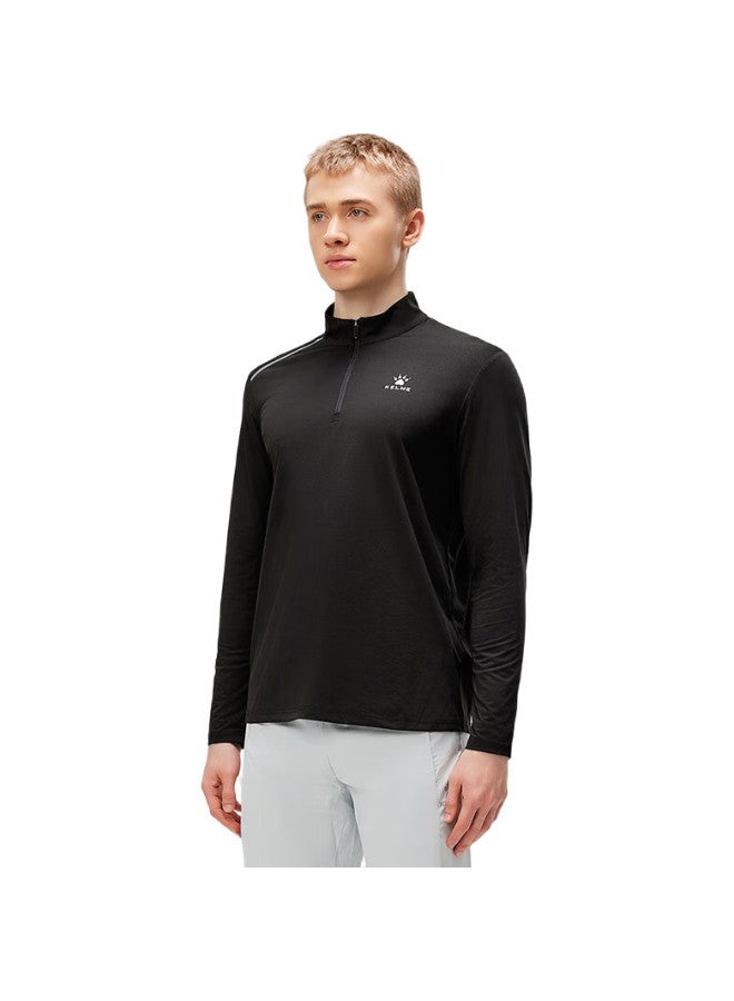 KELME Men'S Long Sleeve Running Quick Dry Half Zip Lightweight Training Cotton-Feel Sports Top Onyx Black L - Image 3